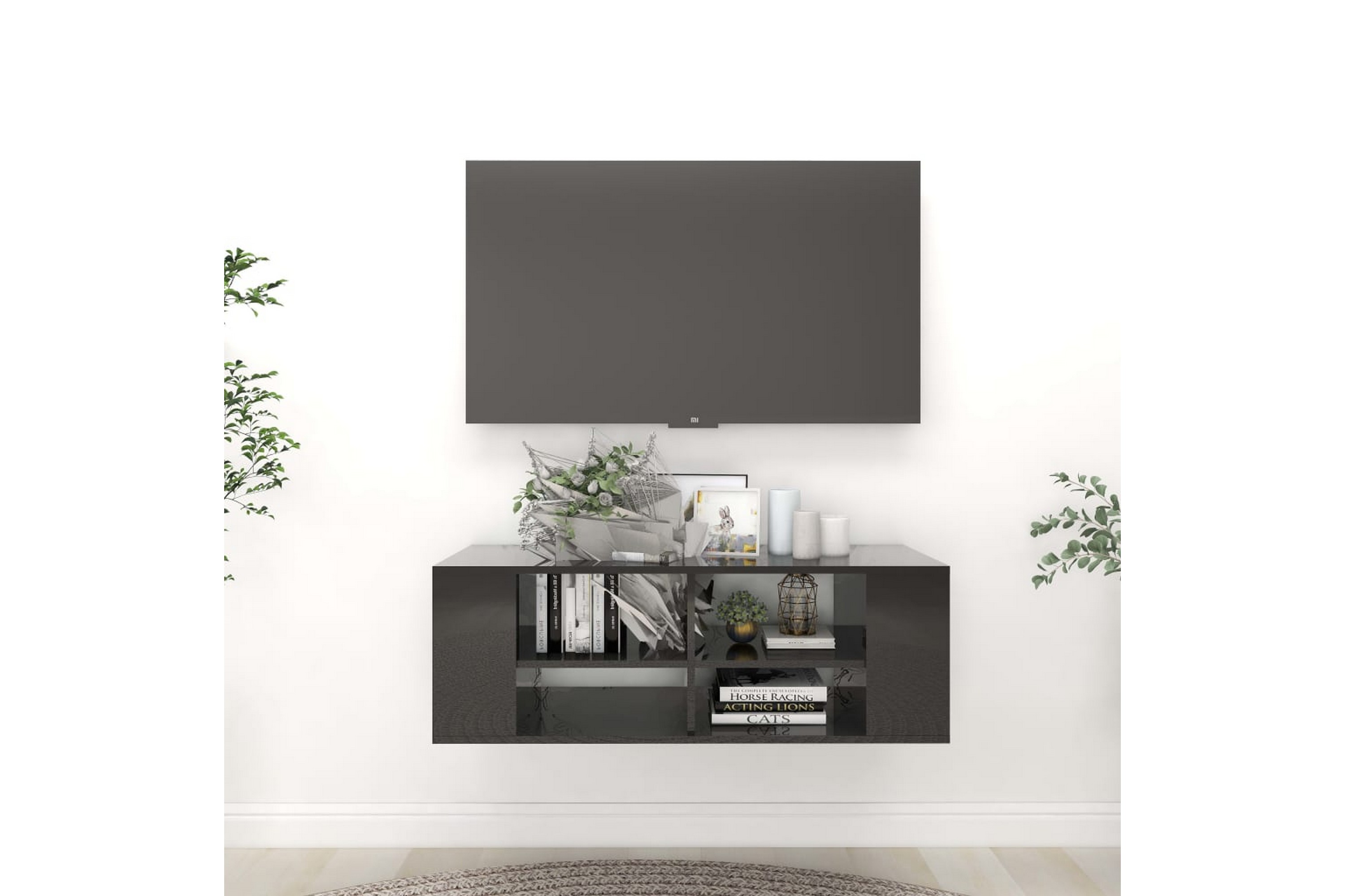Vegghengt TV-benk høyglans svart 102x35x35 cm sponplate - Svart