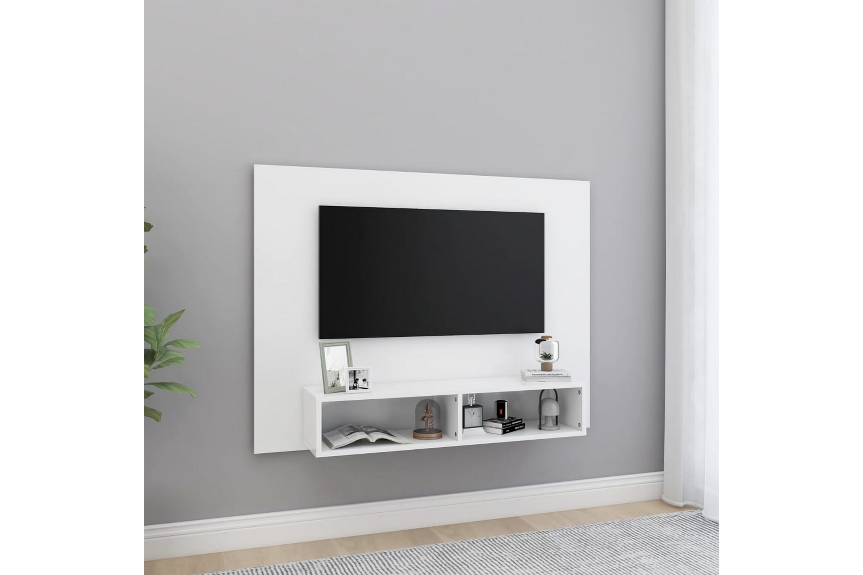 Be Basic Veggmontert TV-benk hvit 120x23,5x90 cm sponplate - Hvit