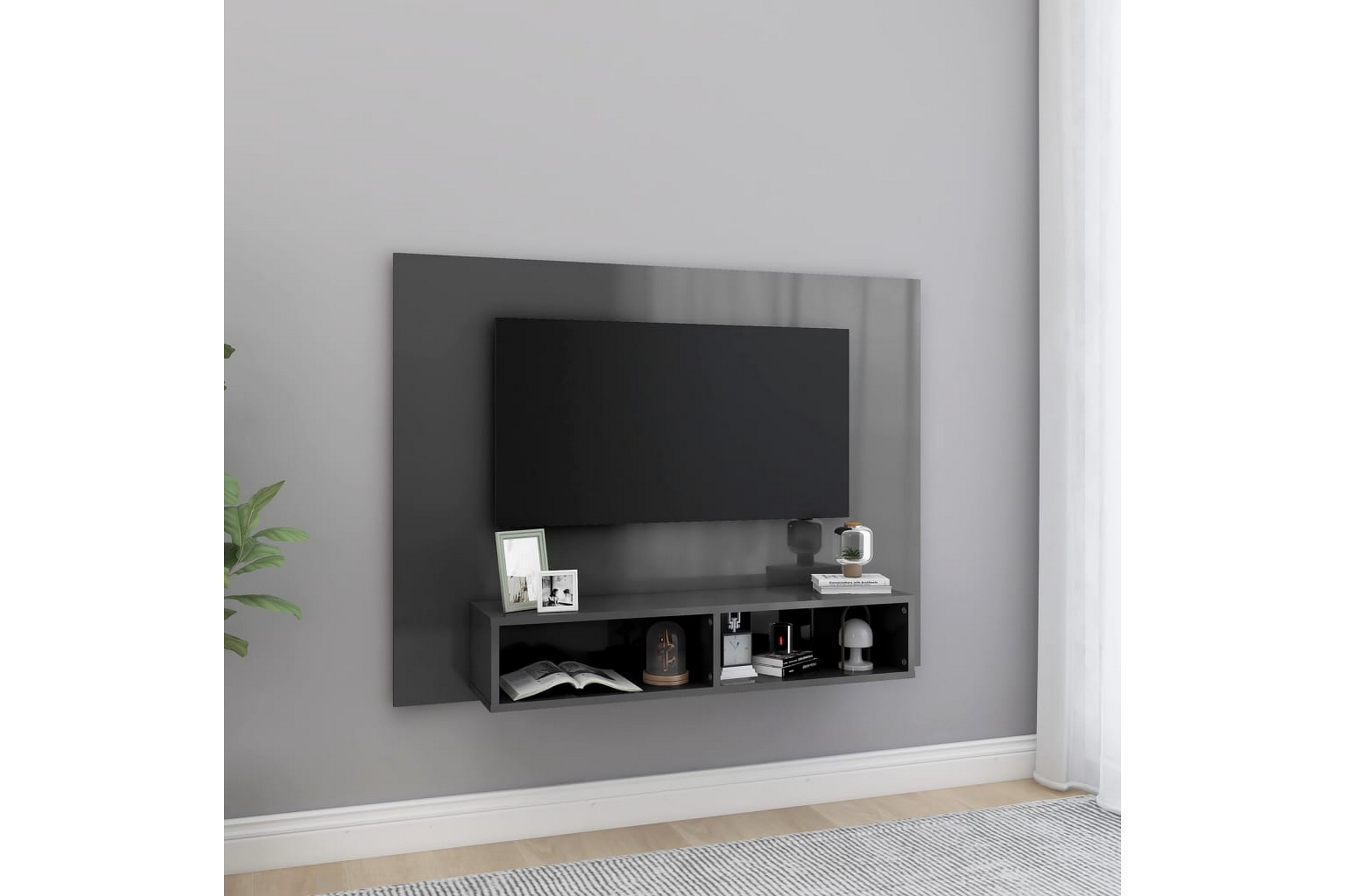 Be Basic Veggmontert TV-benk høyglans grå 120x23,5x90 cm sponplate - Grå