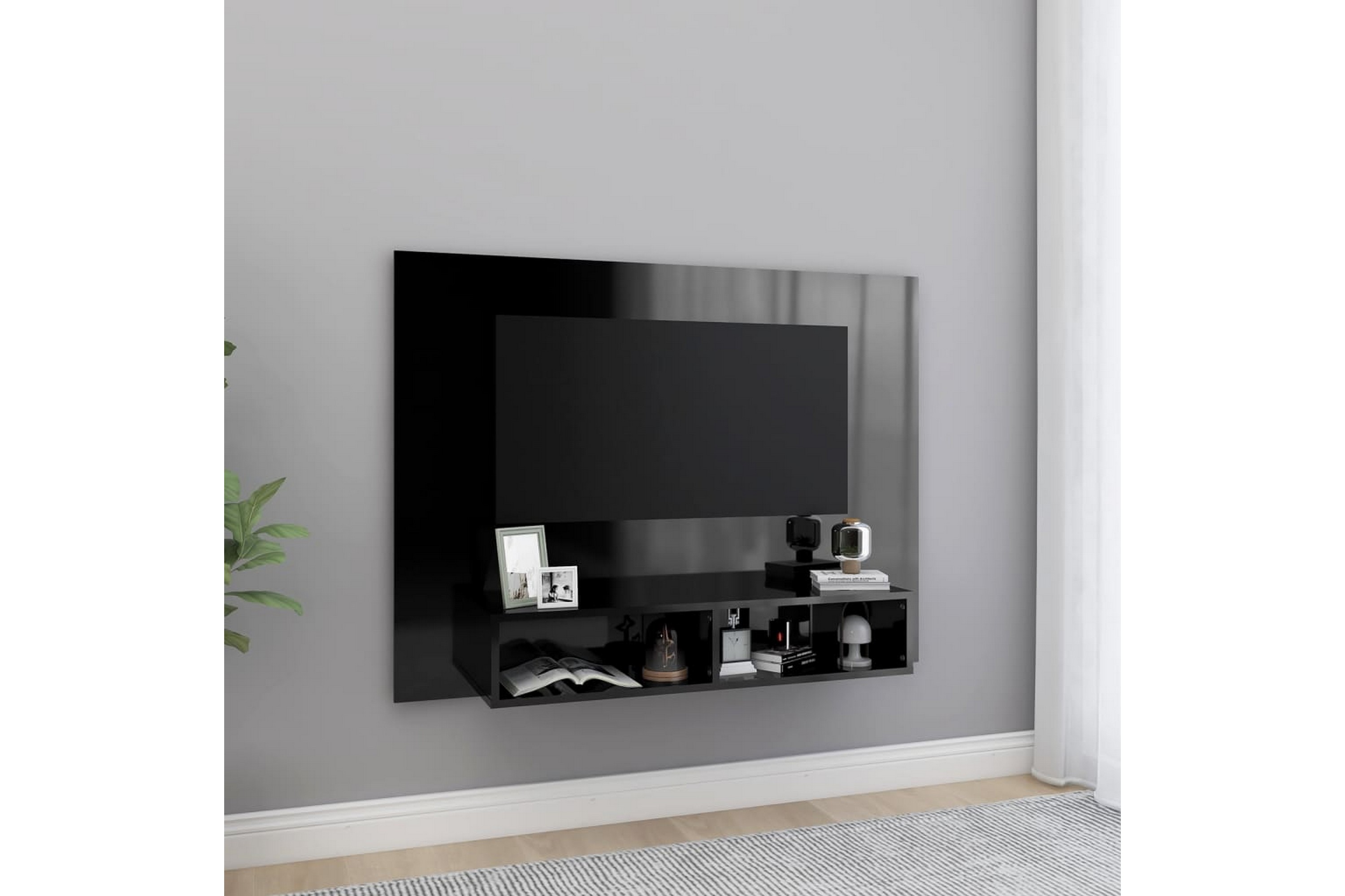 Be Basic Veggmontert TV-benk høyglans svart 120x23,5x90 cm sponplate - Svart