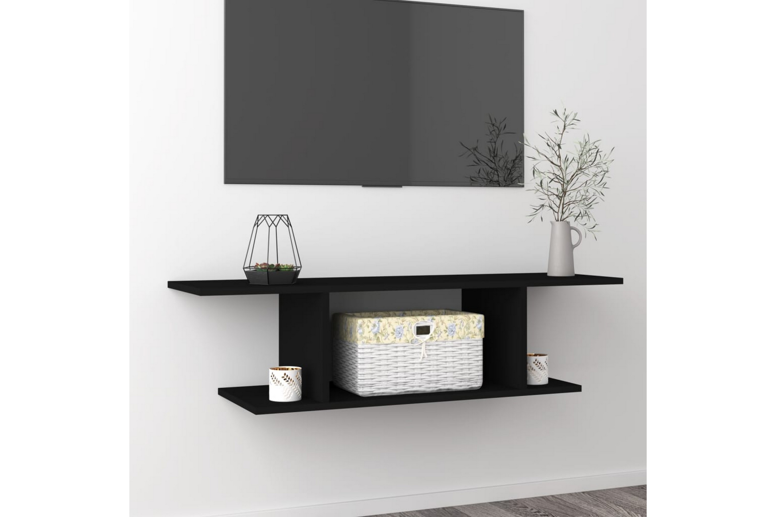 Vegghengt TV-benk svart 103x30x26,5 cm - Svart