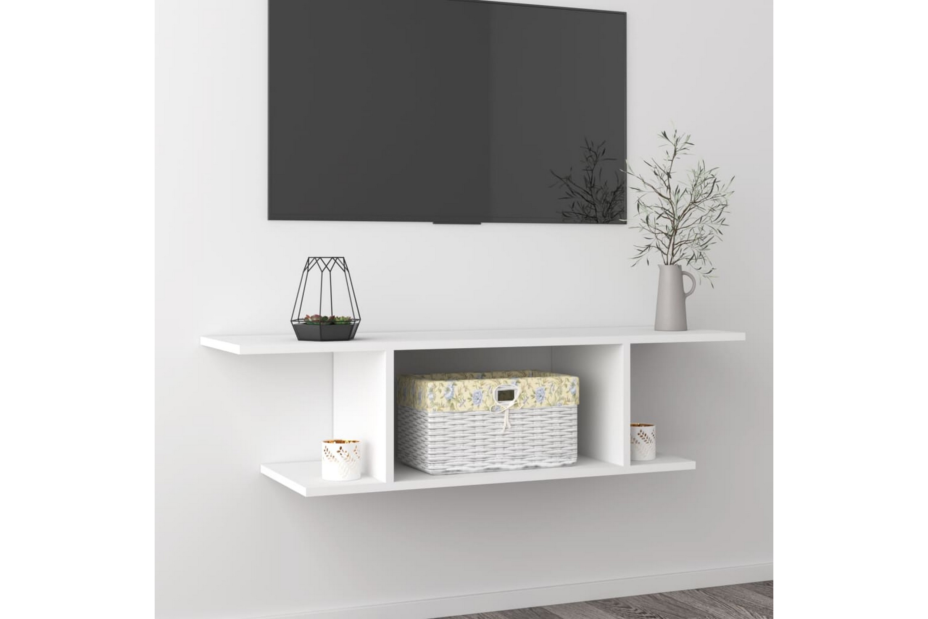 Veggmontert TV-benk hvit 103x30x26,5 cm - Hvit