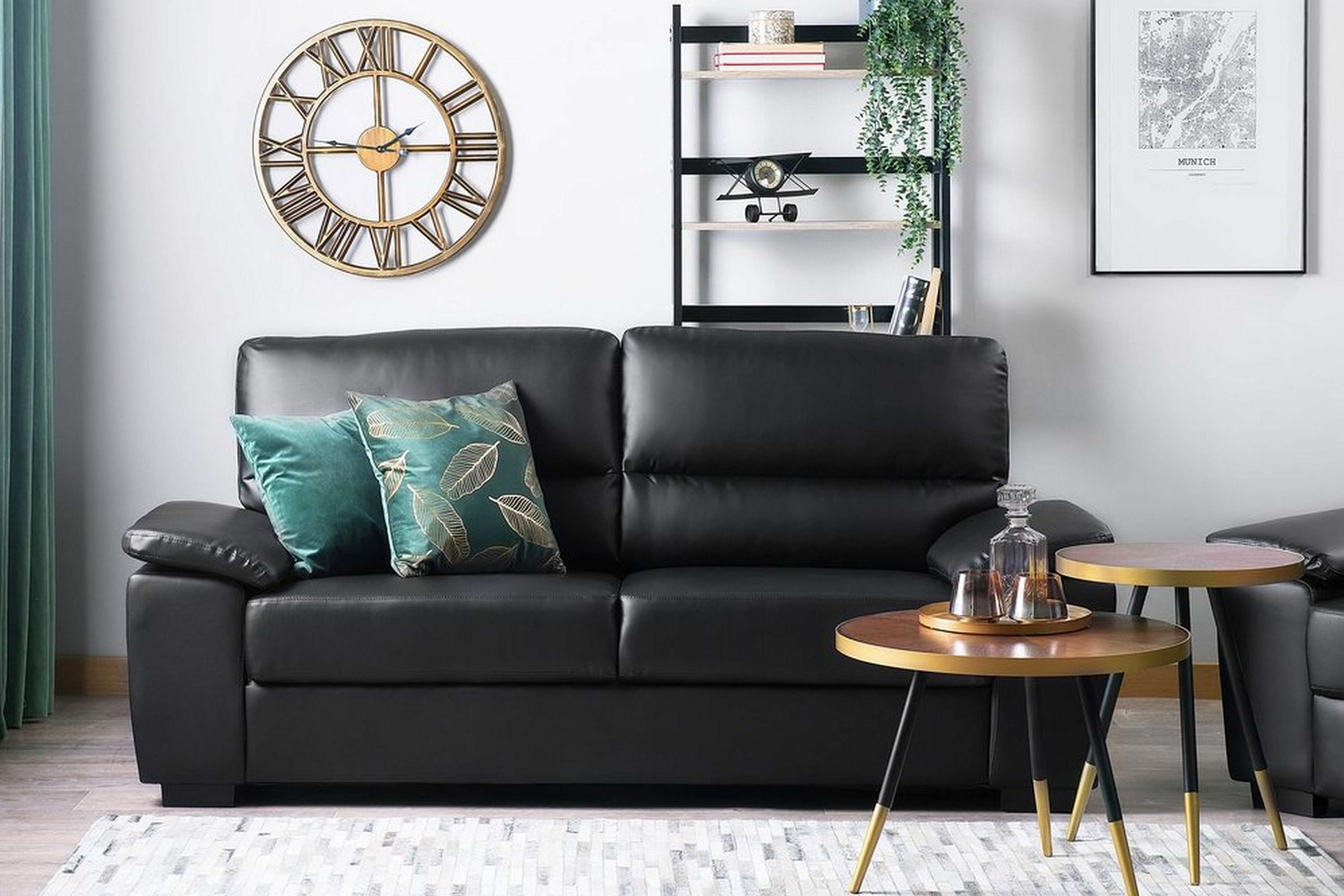 3-seters sofa kunstskinn svart VOGAR