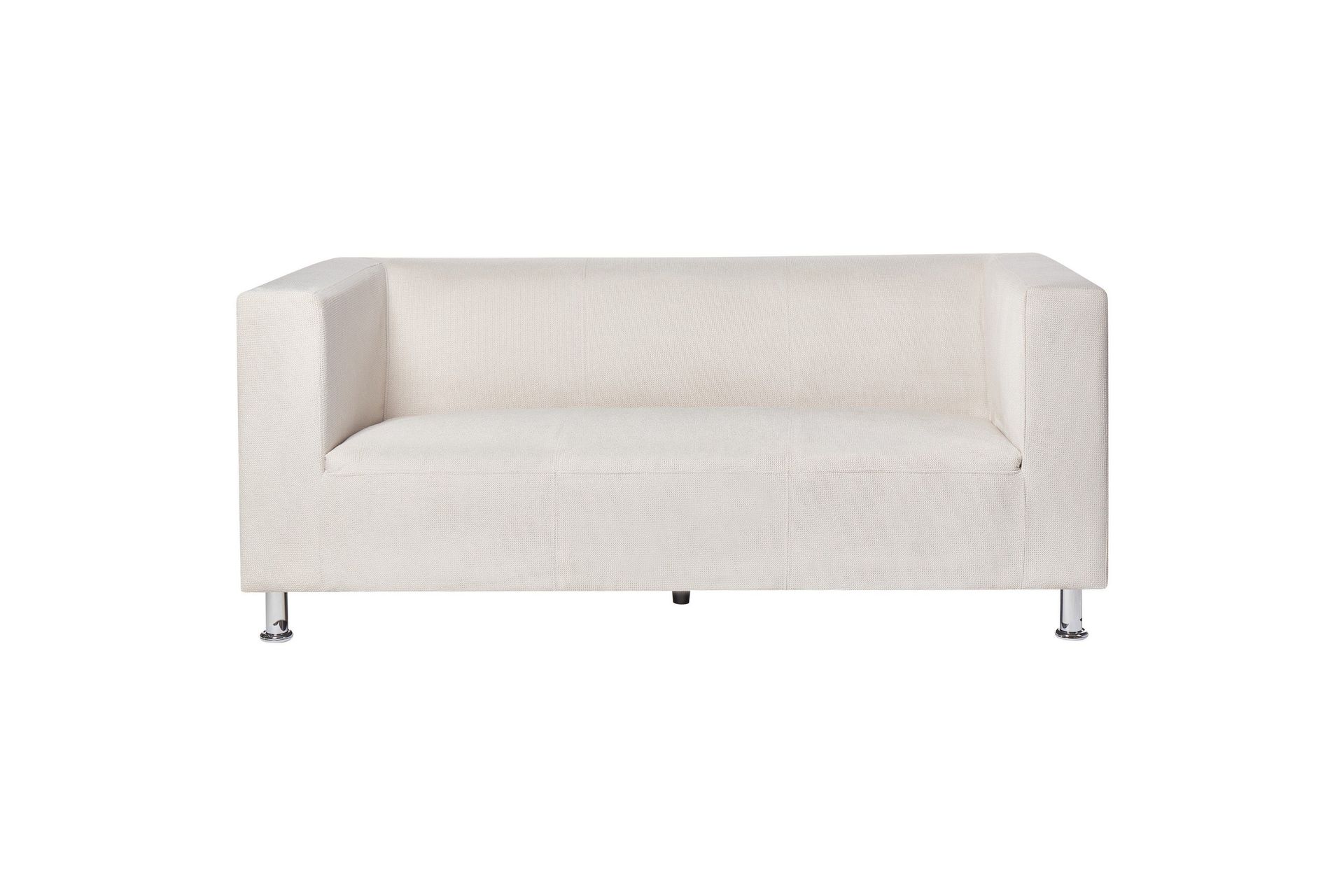 3-seters Sofa Hvitt Stoff Sølv Metall Ben Spor Arm Moderne Design