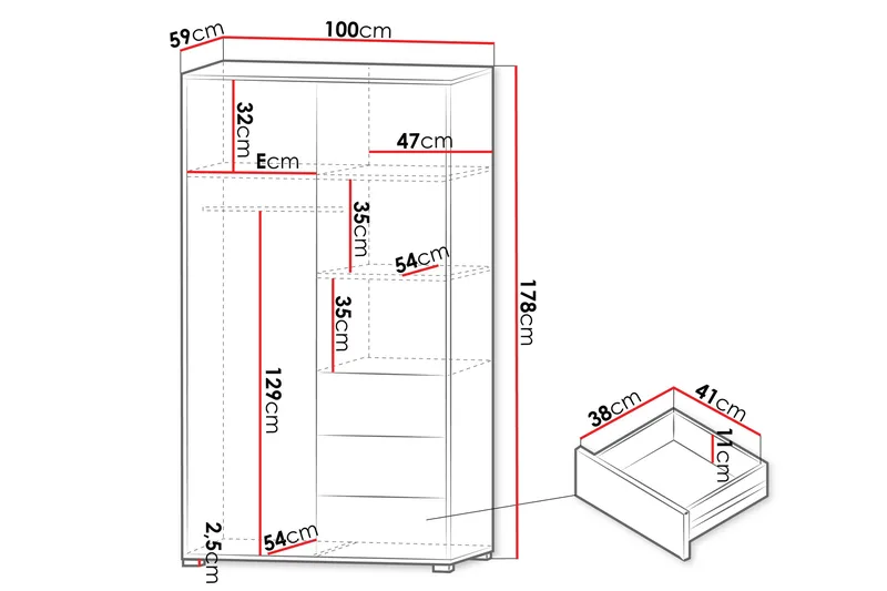 Agawal Garderob med Speil 100x175 cm - Brun - Oppbevaring - Garderober & garderobesystem