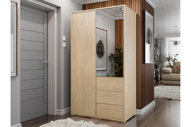 Agawal Garderob med Speil 100x175 cm - Brun - Oppbevaring - Garderober & garderobesystem