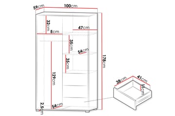 Agawal Garderob med Speil 100x175 cm - Brun - Oppbevaring - Garderober & garderobesystem