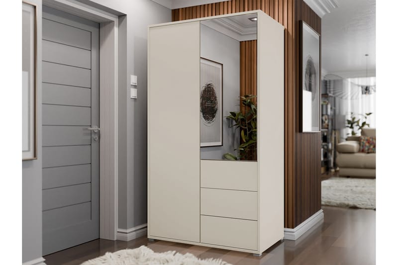 Agawal Garderobeskap med Speil 100x178 cm - Beige - Oppbevaring - Garderober & garderobesystem
