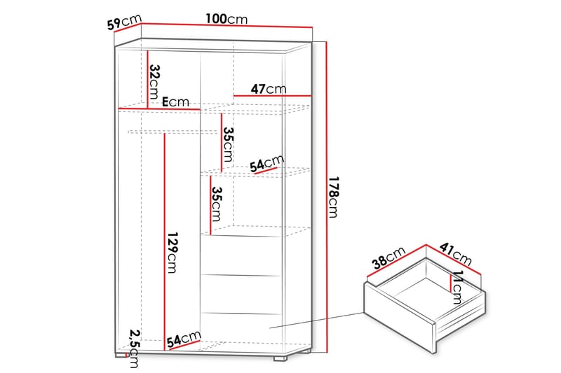 Agawal Garderobeskap med Speil 100x178 cm - Beige - Oppbevaring - Garderober & garderobesystem