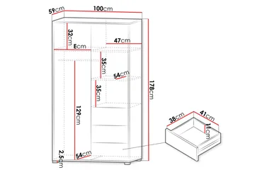 Agawal Garderobeskap med Speil 100x178 cm - Hvit - Oppbevaring - Garderober & garderobesystem