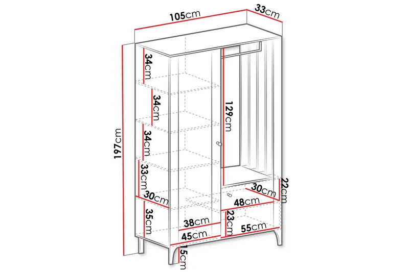 Aggarwal Garderobeskap med Speil 105x197 cm - Beige - Oppbevaring - Garderober & garderobesystem