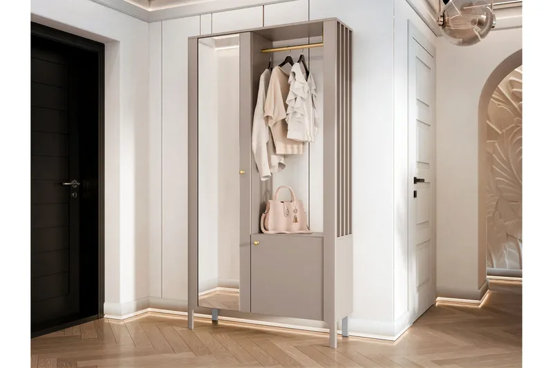 Aggarwal Garderobeskap med Speil 105x197 cm, Beige