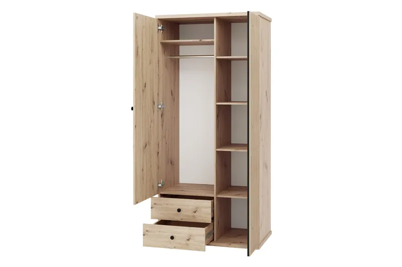 Aldbrough Garderobeskap med Speil 100x213 cm - Brun / Svart - Oppbevaring - Garderober & garderobesystem