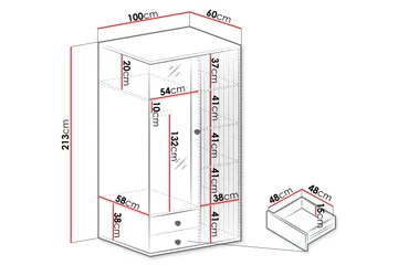 Aldbrough Garderobeskap med Speil 100x213 cm - Brun / Svart - Oppbevaring - Garderober & garderobesystem