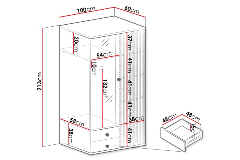 Aldbrough Garderobeskap med Speil 100x213 cm - Brun / Svart - Oppbevaring - Garderober & garderobesystem