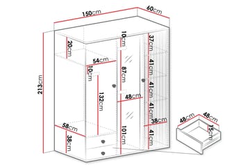 Aldbrough Garderobeskap med Speil 150x213 cm - Brun / Svart - Oppbevaring - Garderober & garderobesystem