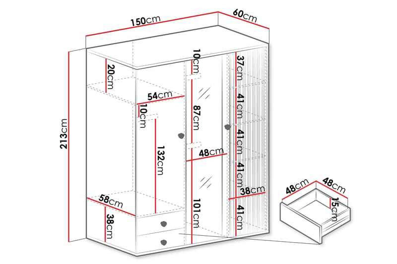 Aldbrough Garderobeskap med Speil 150x213 cm - Brun / Svart - Oppbevaring - Garderober & garderobesystem