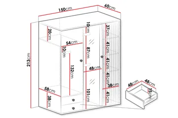 Aldbrough Garderobeskap med Speil 150x213 cm - Brun / Svart - Oppbevaring - Garderober & garderobesystem