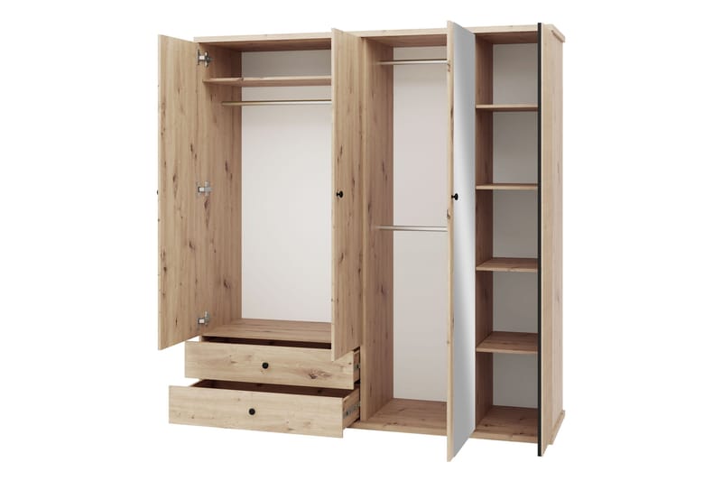 Aldbrough Garderobeskap med Speil 200x213 cm - Brun / Svart - Oppbevaring - Garderober & garderobesystem