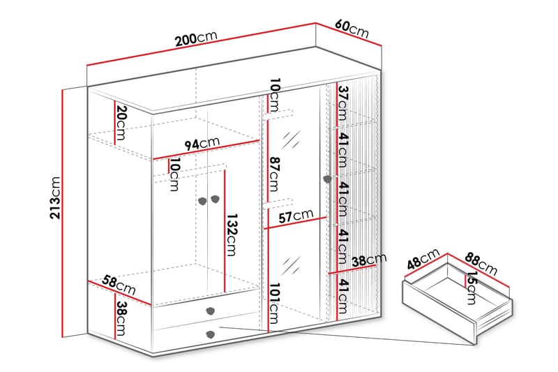 Aldbrough Garderobeskap med Speil 200x213 cm - Brun / Svart - Oppbevaring - Garderober & garderobesystem