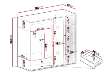 Aldbrough Garderobeskap med Speil 200x213 cm - Brun / Svart - Oppbevaring - Garderober & garderobesystem