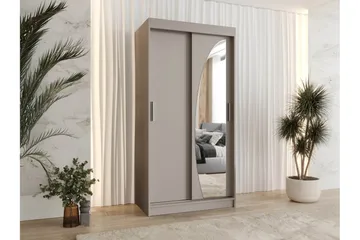 Amira Garderobe med Speil 100x200 cm i Malt Tre - Beige - Oppbevaring - Garderober & garderobesystem