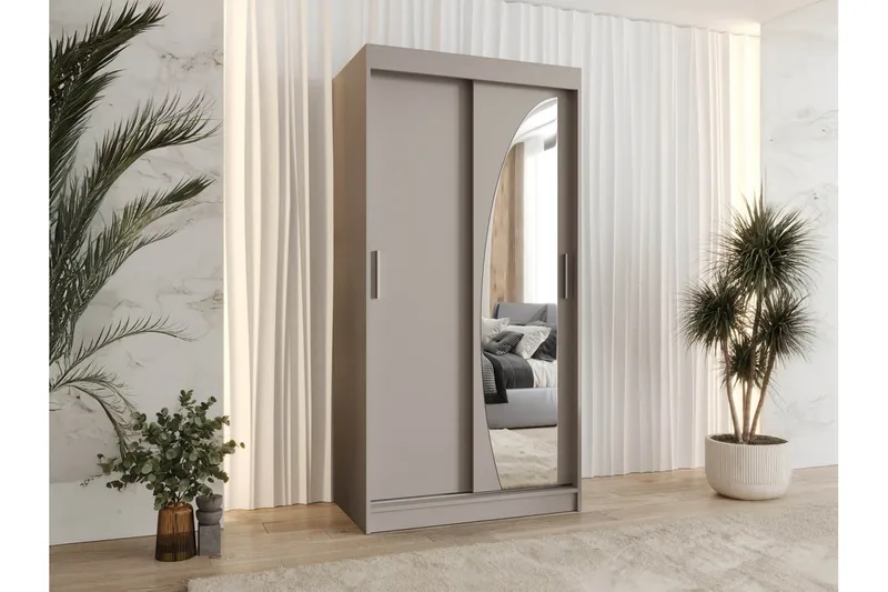 Amira Garderobe med Speil 100x200 cm i Malt Tre - Beige - Oppbevaring - Garderober & garderobesystem