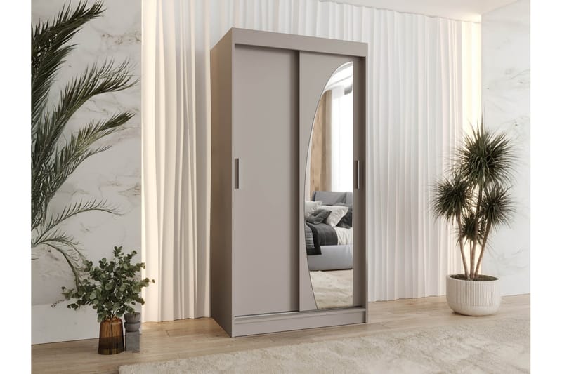Amira Garderobeskap Med Speil 100x200 cm - Beige - Oppbevaring - Garderober & garderobesystem