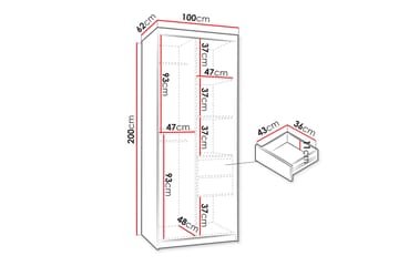 Amira Garderobeskap Med Speil 100x200 cm - Oppbevaring - Garderober & garderobesystem