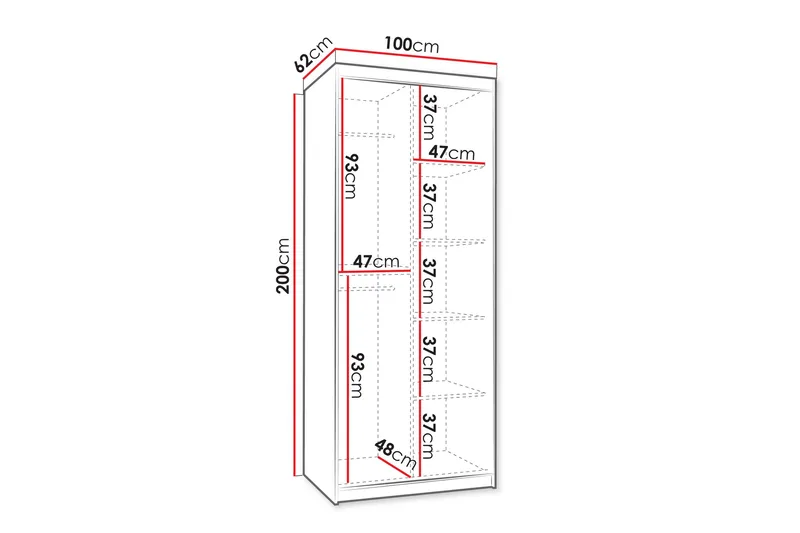 Amira Garderobeskap Med Speil 100x200 cm - Oppbevaring - Garderober & garderobesystem