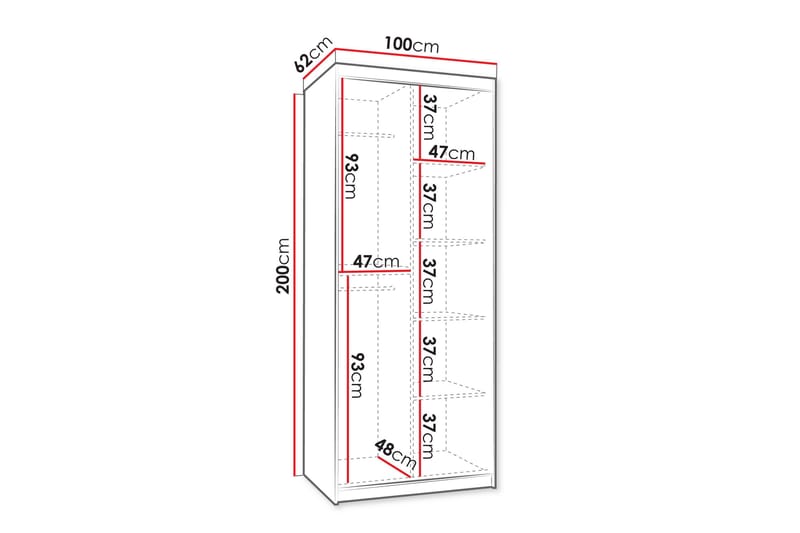Amira Garderobeskap Med Speil 100x200 cm - Oppbevaring - Garderober & garderobesystem