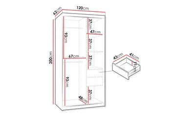 Amira Garderobeskap Med Speil 120x200 cm - Oppbevaring - Garderober & garderobesystem