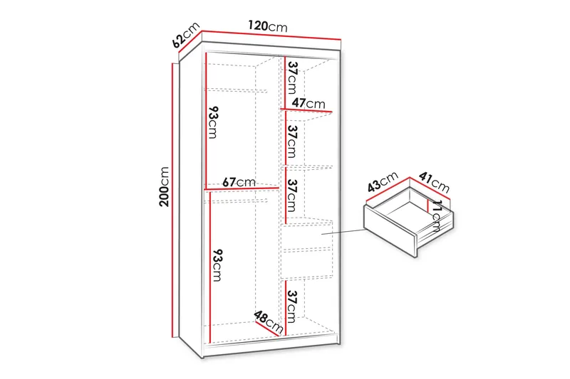 Amira Garderobeskap Med Speil 120x200 cm - Oppbevaring - Garderober & garderobesystem