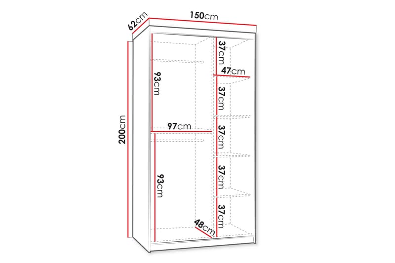 Amira Garderobeskap Med Speil 150x200 cm - Oppbevaring - Garderober & garderobesystem
