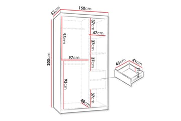 Amira Garderobeskap Med Speil 150x200 cm - Oppbevaring - Garderober & garderobesystem