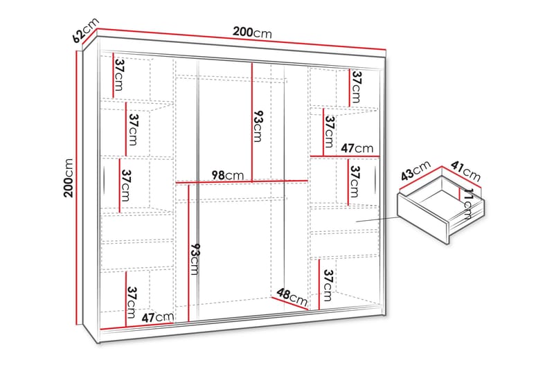 Amira Garderobeskap Med Speil 200x200 cm - Grå - Oppbevaring - Garderober & garderobesystem
