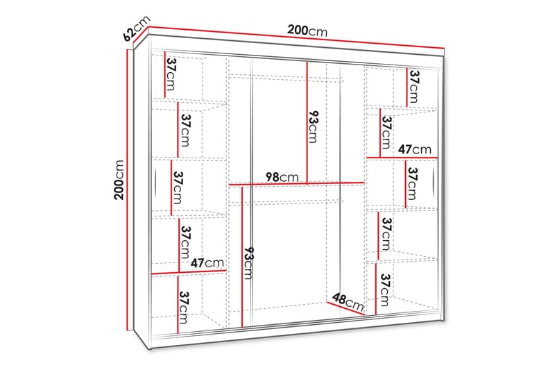Amira Garderobeskap Med Speil 200x200 cm - Oppbevaring - Garderober & garderobesystem