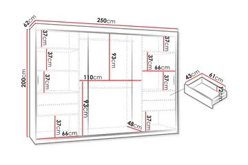 Amira Garderobeskap Med Speil 250x200 cm - Hvit - Oppbevaring - Garderober & garderobesystem