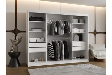 Amira Garderobeskap Med Speil 250x200 cm - Hvit - Oppbevaring - Garderober & garderobesystem