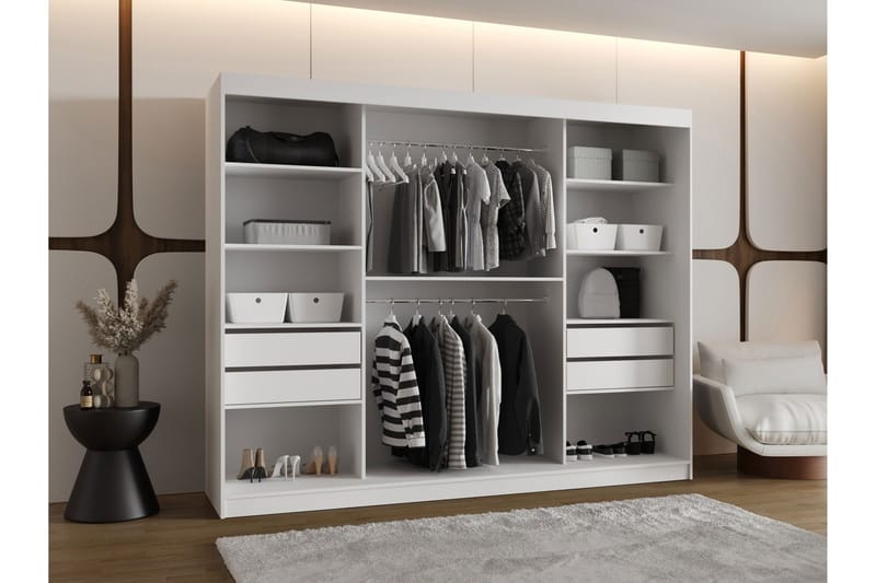 Amira Garderobeskap Med Speil 250x200 cm - Hvit - Oppbevaring - Garderober & garderobesystem