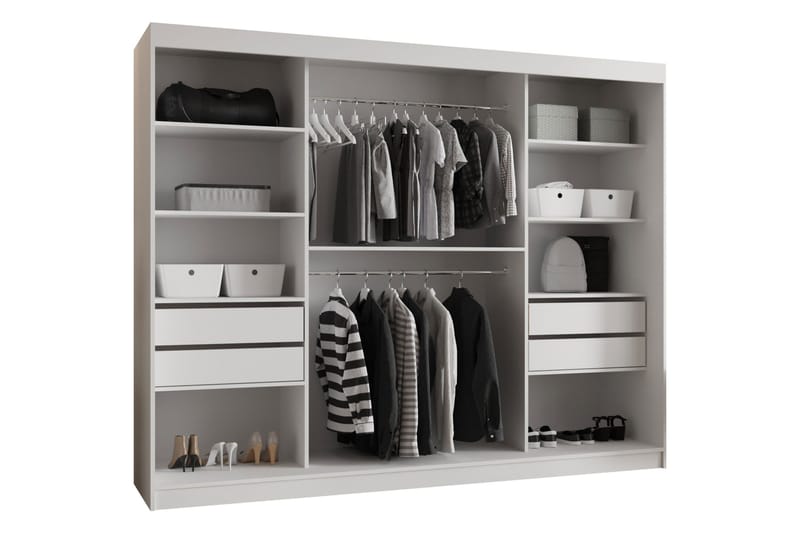 Amira Garderobeskap Med Speil 250x200 cm - Hvit - Oppbevaring - Garderober & garderobesystem