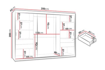 Amira Garderobeskap Med Speil 250x200 cm - Oppbevaring - Garderober & garderobesystem