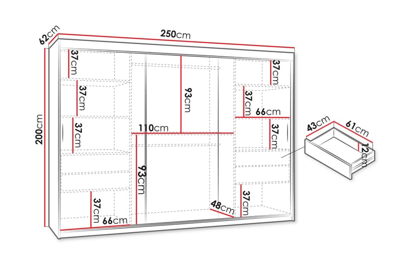 Amira Garderobeskap Med Speil 250x200 cm - Oppbevaring - Garderober & garderobesystem