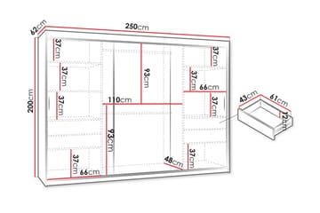 Amira Garderobeskap Med Speil 250x200 cm - Oppbevaring - Garderober & garderobesystem