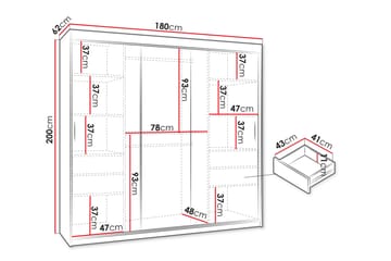 Amira Klesskap med Speil 180x200 cm i Malt Tre - Grå - Oppbevaring - Garderober & garderobesystem