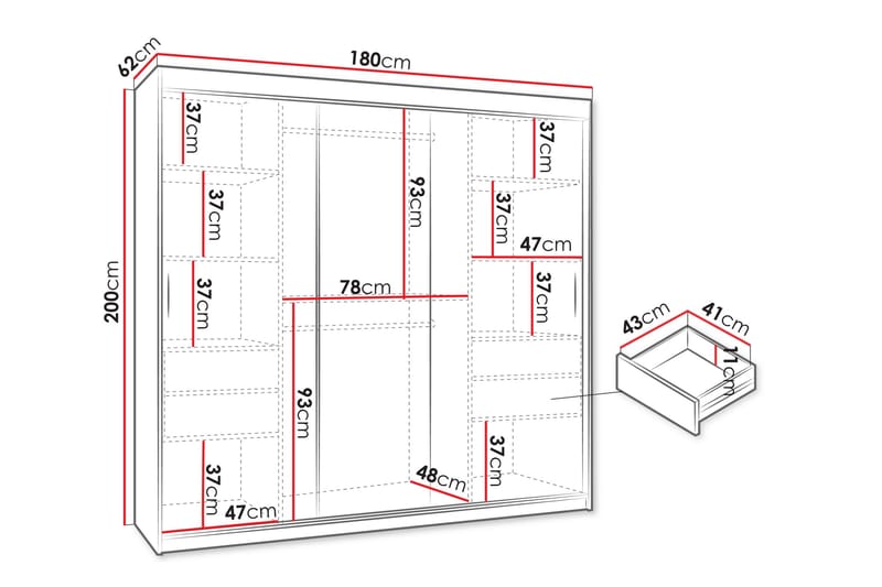 Amira Klesskap med Speil 180x200 cm i Malt Tre - Grå - Oppbevaring - Garderober & garderobesystem