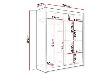 Bay Garderobe Med Speil 150x200 cm - Beige - Oppbevaring - Garderober & garderobesystem
