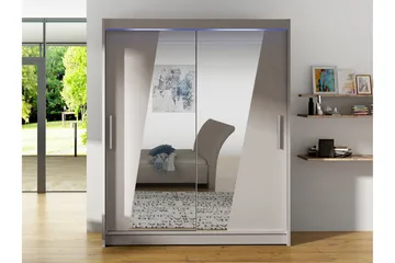 Bay Garderobe Med Speil 150x200 cm - Grå - Oppbevaring - Garderober & garderobesystem