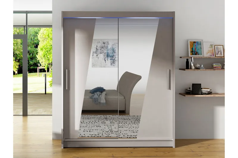 Bay Garderobe Med Speil 150x200 cm - Grå - Oppbevaring - Garderober & garderobesystem