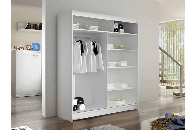 Bay Garderobe Med Speil 150x200 cm - Hvit - Oppbevaring - Garderober & garderobesystem